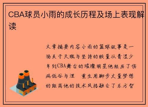 CBA球员小雨的成长历程及场上表现解读